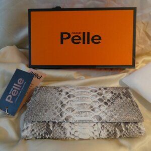 Grand Pelle Exotic Collection NEW with Tag Python Clutch Purse Six Compartments